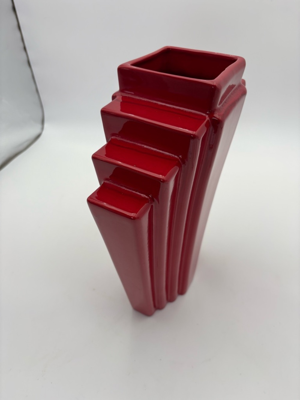 Vintage 80s Red Art Deco Ceramic Vase - Statement Piece - Picture 8 of 16